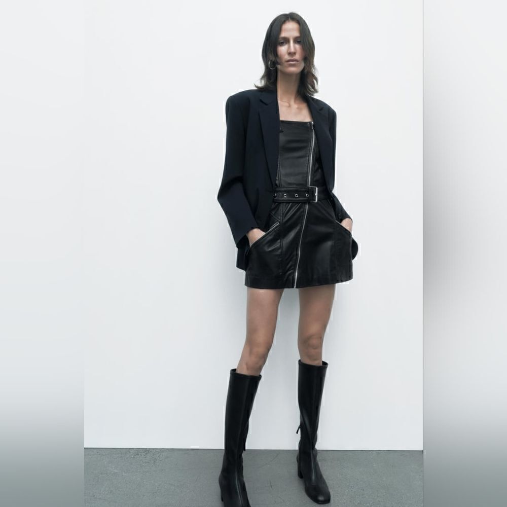 100% SHEEP LEATHER GENUINE PURE LEATHER MOTO DRESS ZARA